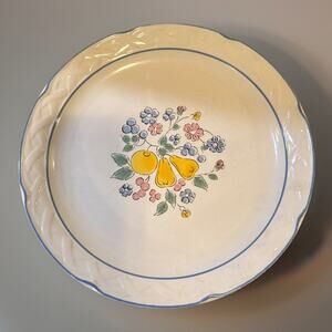 Vtg Vina Fera Radiance 7.5” Fruit Floral Pattern Blue Trim Salad Plate Japan